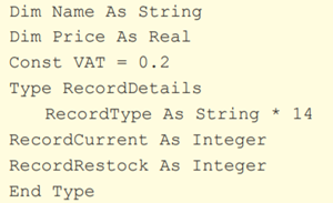 The following code is part of a stock control system. (a) Identify where each of the following have...