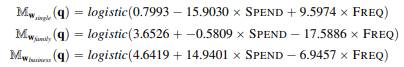 The following multinomial logistic regression model predicts the TYPE of a retail customer (single,...-1