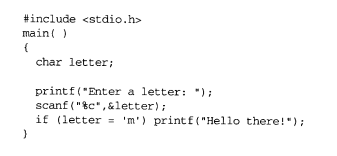 The following program displays the message Hello there! regardless of the letter input. Determine...