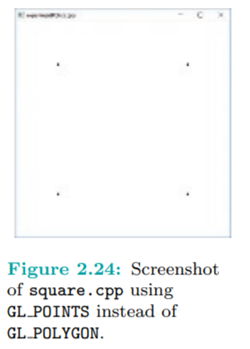 Replace glBegin(GL POLYGON) with glBegin(GL POINTS) in square.cpp and make the point size bigger...-2