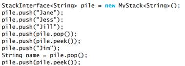 What are the contents of the stack pile after the following statements execute? Assume that MyStack...-1