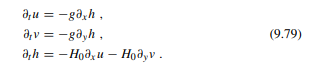 Consider the linear two-dimensional nonrotating shallow water equations in the form Show using the...-1