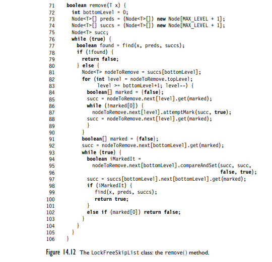 Suppose we modify the LockFreeSkipList class so that at Line 102 of Fig. 14.12, remove () restarts...