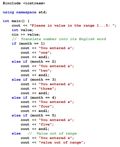 The following program attempts to print a message containing the the English word corresponding to a...