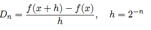 Given the sequence make a function D(f, x, N) that takes a function f (x), a value x, and the number...