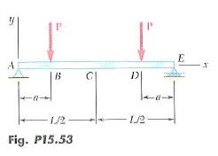 Knowing that beam AE is an S200 ×27.4 rolled shape and that P = 17.5 kN, L = 2.5 m, a = 0.8 m, and E...