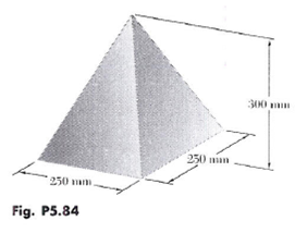 A regular pyramid 300 mm high, with a square base of side 250 mm, is made of wood. Its four...