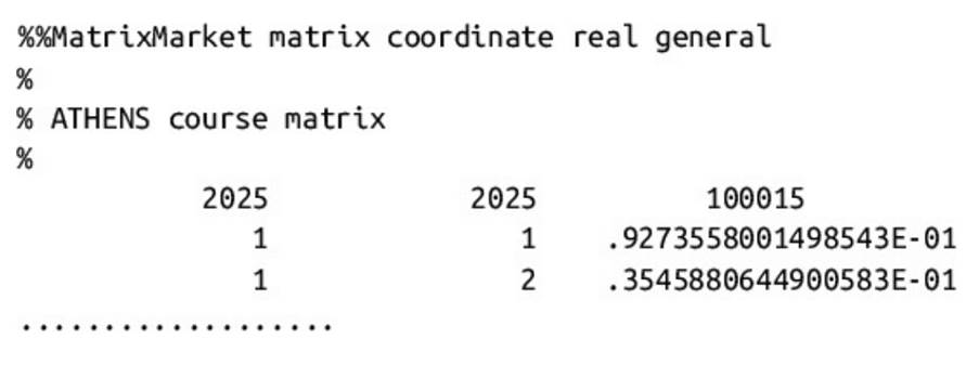 The Matrix Market data format is used to store dense and sparse matrices in ASCII format. The header...