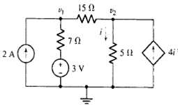 For the circuit of Fig. 5.7. use superposition to obtain the voltage across each current source.