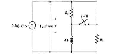 Choose R1 in the circuit of Fig. 9.13 so that the response after t = 0 will be critically damped....