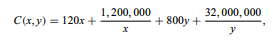 The variable production cost C of two products P1 and P2 depends on the outputs x and y as follows:...