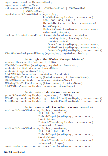 Rewrite the code of Fig. 2.8 using XSetWindowBackgroundPixmap() and XClearWindow() Xlib function...-2