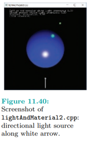 Press ‘p’ or ‘P’ to toggle between Positional and directional white light in lightAndMaterial2.cpp....-2