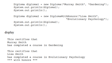 Define a class Diploma and its subclass Diploma With Honors, so that the statements Make your class...