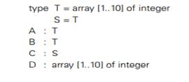 In the following code, which of the variables will a compiler consider to have compatible types...