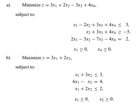 Find the dual associated with each of the following problems: