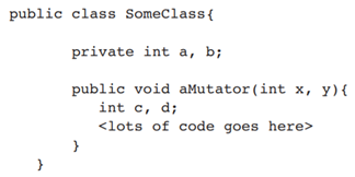 Consider the following code segment: a. List the instance variables, parameters, and local variables...