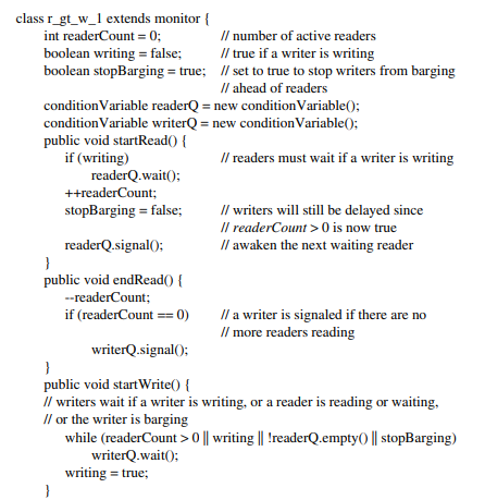 Below is an SC monitor implementation of strategy R>W.1, which allows concurrent reading and gives...-1