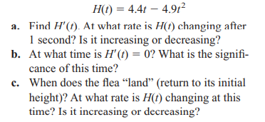 ANIMAL BEHAVIOR Experiments indicate that when a flea jumps, its height (in meters) after t seconds...