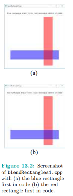 Run blendRectangles1.cpp, which draws two translucent rectangles with their alpha values equal to...