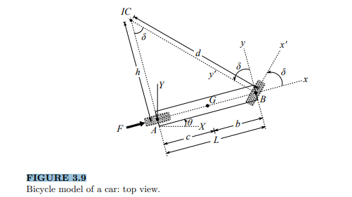 Consider the bicycle model of a vehicle in Figure 3.9 and obtain the equation of motion associated...