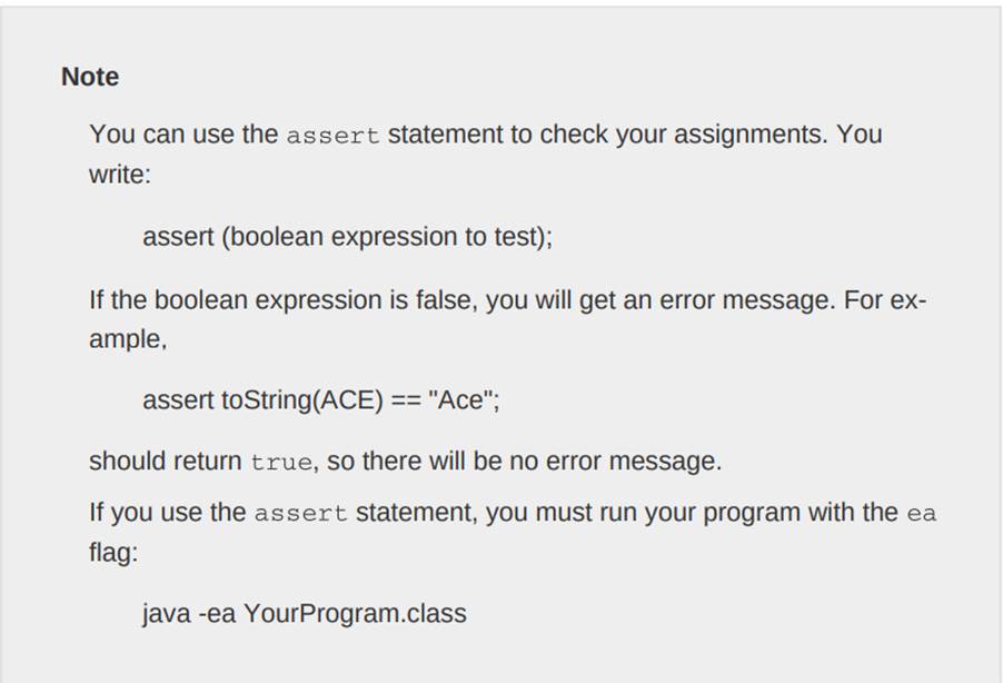 Write a class whose instances represent a single playing card from a deck of cards. Playing cards...