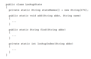 A class Look up State implements a lookup table that helps to find full names of states from their...