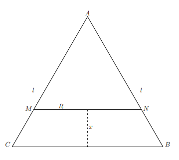 Consider the equilateral triangle ABC with side l. Given a randomly chosen point R in the triangle,...-2