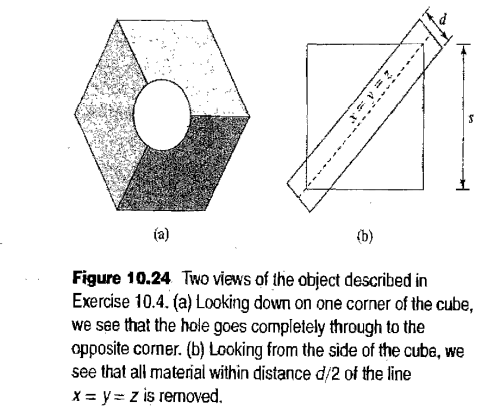 Acylindrical hole with diameter d is drilled completely through a cube with edge length s so that...-2