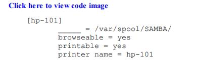 Fill in the missing setting for the following SAMBA printer share: