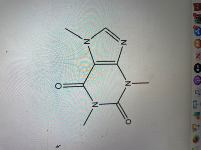 On the structure of caffeine below, identify the functional groups and write the chemical formula...