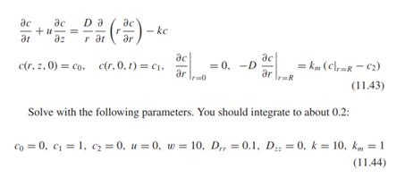 Convection, diffusion, and reaction in a packed bed reactor are governed by the following equations...