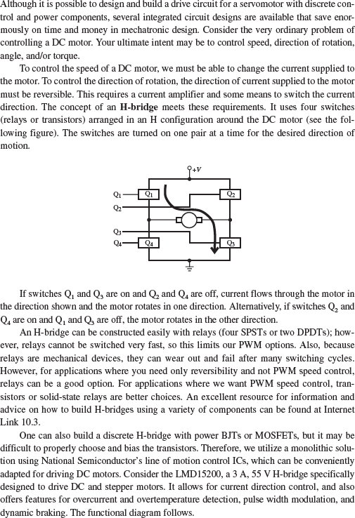 Recognizing that the H-bridge IC in Design Example 10.1 includes a current sense output, draw the...-1