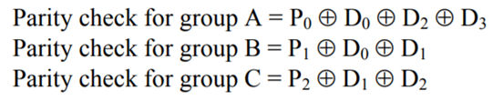 Identify the error in the parity check equations below. Note that the expressions are supposed to...