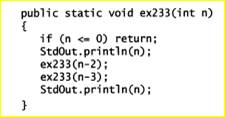 Givethe sequence of integers printed by a call to ex233(6) :