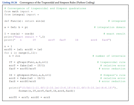 Evaluate the integral by using comparatively the composite trapezoidal and Simpson rules (routines...-4