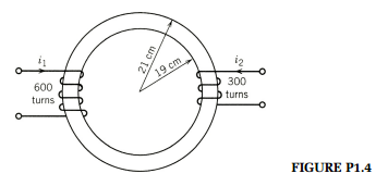 Two coils are wound on a toroidal core as shown in Fig. P1.4. The core is made of silicon sheet...