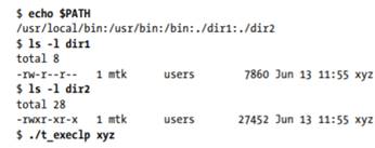 The final command in the following shell session uses the program in Listing 27-3 to exec the...