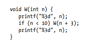 What output is produced by the call W(0) of the following function?