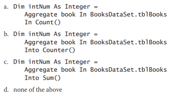 Using the Books database from the lesson, which of the following determines the number of records in...