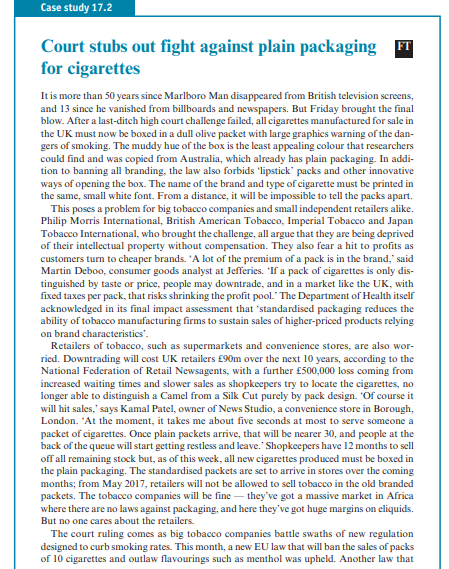 With reference to Case Study 17.2, discuss how plain packaging may affect the cigarette market Case...