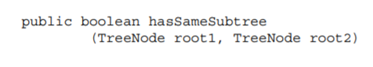 (a) Write a method The method returns true if binary trees with the roots root1 and root2 have...-2