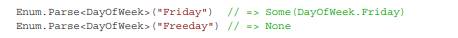 Write a generic function that takes a string and parses it as a value of an enum. It should be...