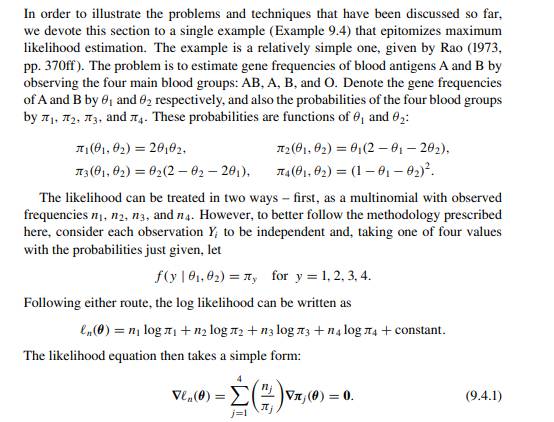 For the Extended Example 9.4, compute the asymptotic standard errors and correlation