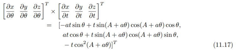 Verify Equations (11.17) and (11.18) for the normal and its magnitude of the doubly-curled cone.-1