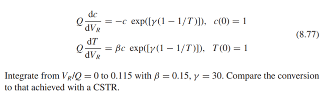 Solve the problem in Eq. (8.53) but for a plug flow reactor instead of the CSTR.