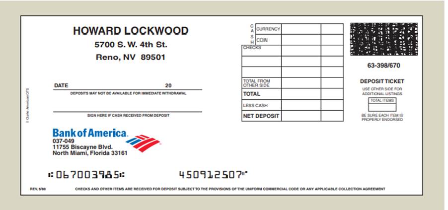 Properly fill out the deposit slip for Howard Lockwood, based on the following information: a. Date:...