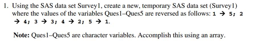 Redo Problem 1, except use data set Survey2. Note: Ques1–Ques5 are numeric variables.