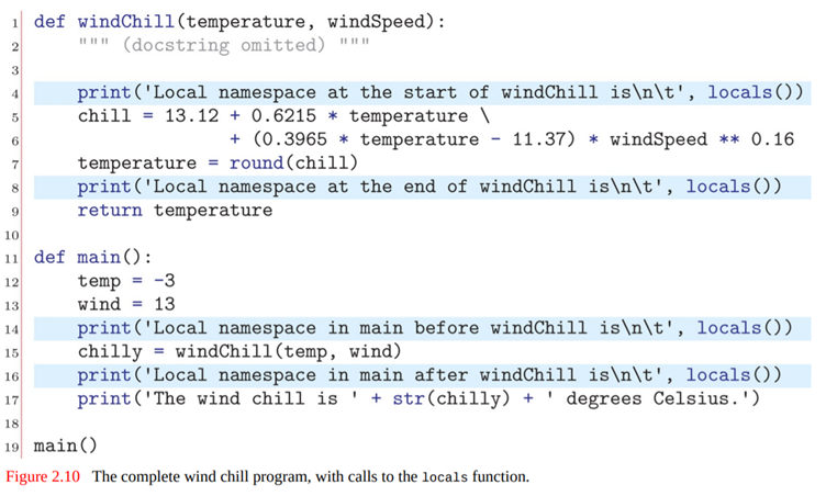 When the windChill function in Figure 2.10 is called from main, the value of the argument temp is...