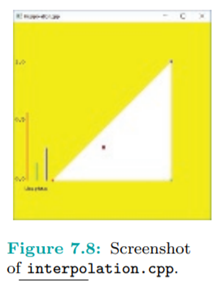 Run interpolation.cpp, which shows the interpolated colors of a movable point inside a triangle with...